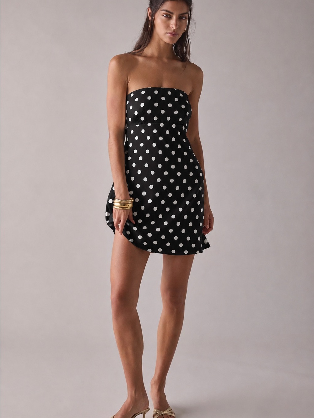 Urban Outfitters Mira Polka Dot Strapless Tie-Back Satin Mini Dress | XXS